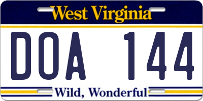 WV license plate DOA144