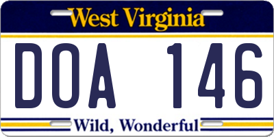WV license plate DOA146