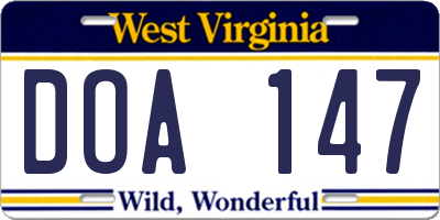 WV license plate DOA147