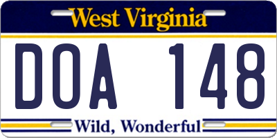 WV license plate DOA148
