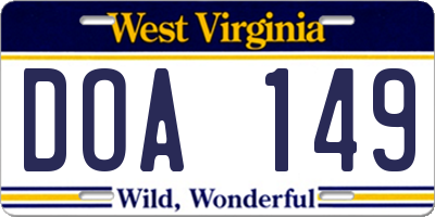 WV license plate DOA149