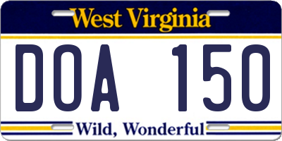 WV license plate DOA150