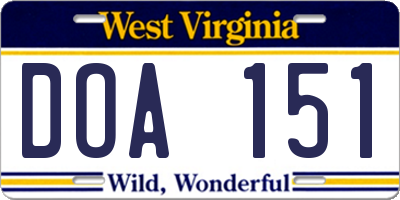 WV license plate DOA151