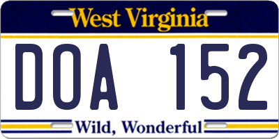 WV license plate DOA152