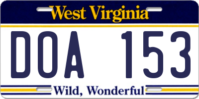 WV license plate DOA153