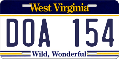 WV license plate DOA154