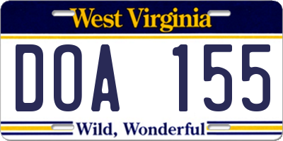 WV license plate DOA155
