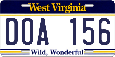WV license plate DOA156
