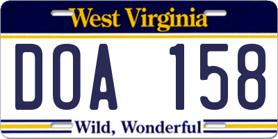 WV license plate DOA158