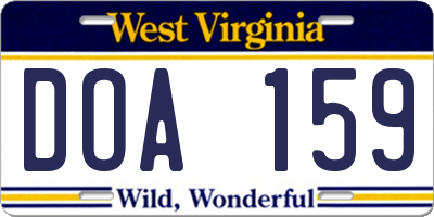 WV license plate DOA159