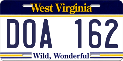 WV license plate DOA162