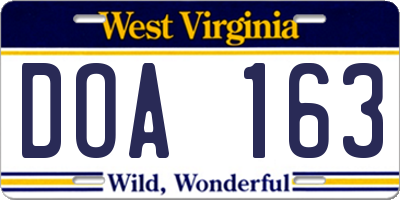 WV license plate DOA163