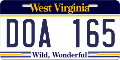 WV license plate DOA165