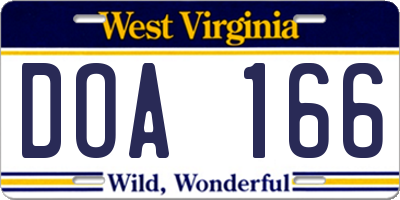 WV license plate DOA166