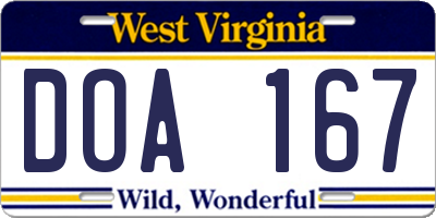 WV license plate DOA167