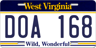 WV license plate DOA168