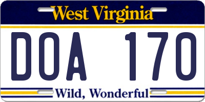 WV license plate DOA170