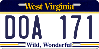 WV license plate DOA171