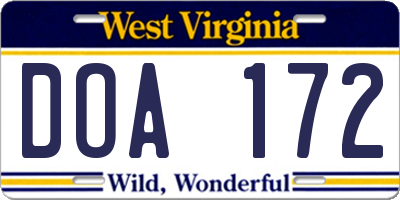 WV license plate DOA172