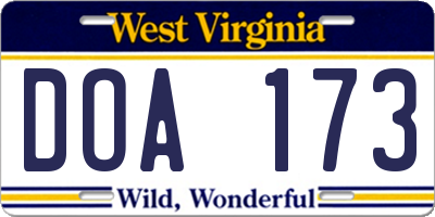 WV license plate DOA173