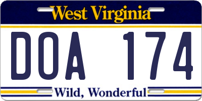 WV license plate DOA174