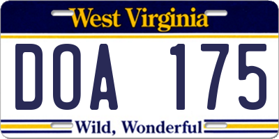 WV license plate DOA175