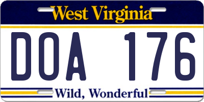 WV license plate DOA176