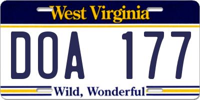 WV license plate DOA177