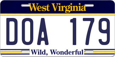WV license plate DOA179