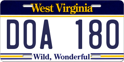 WV license plate DOA180