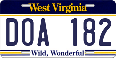 WV license plate DOA182
