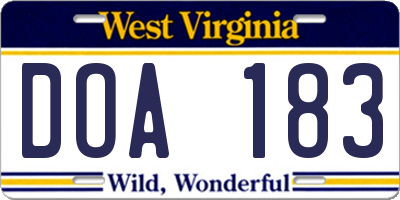 WV license plate DOA183
