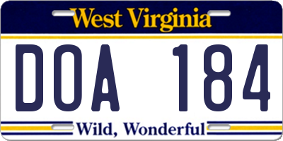 WV license plate DOA184