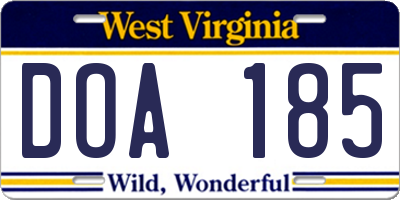 WV license plate DOA185