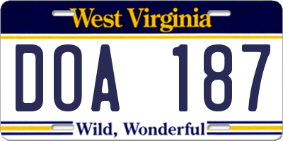 WV license plate DOA187