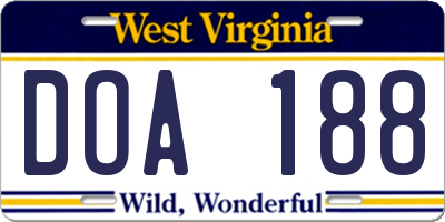 WV license plate DOA188