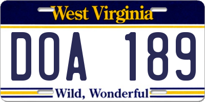 WV license plate DOA189