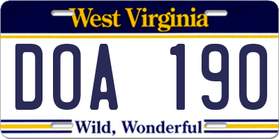 WV license plate DOA190