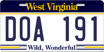 WV license plate DOA191