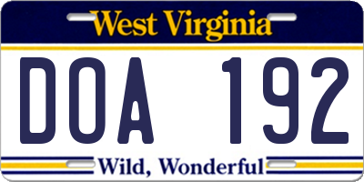 WV license plate DOA192