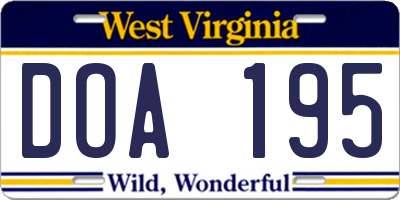 WV license plate DOA195
