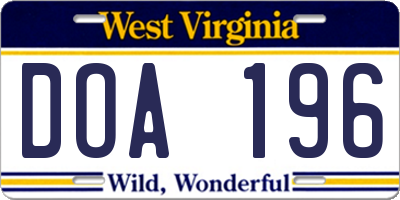WV license plate DOA196