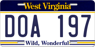 WV license plate DOA197