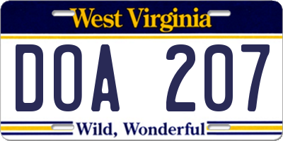 WV license plate DOA207