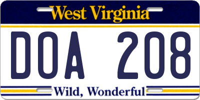 WV license plate DOA208
