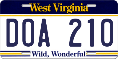 WV license plate DOA210