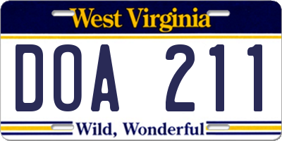 WV license plate DOA211