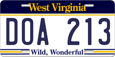 WV license plate DOA213