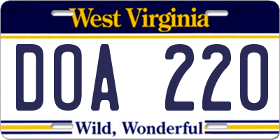 WV license plate DOA220