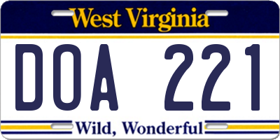 WV license plate DOA221